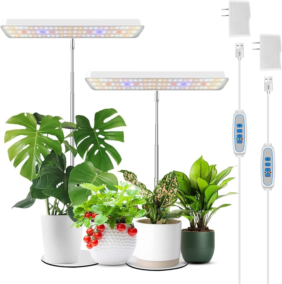 Wiaxulay Plant Grow Light, 11in Full Spectrum for Indoor Plants with Base | Desk Growing Lamp with Metal Base, 7.8-26in Adjustable, 6/12/16H Timer, 3 Lighting Modes, 5 Dimmable Levels for Small Plants