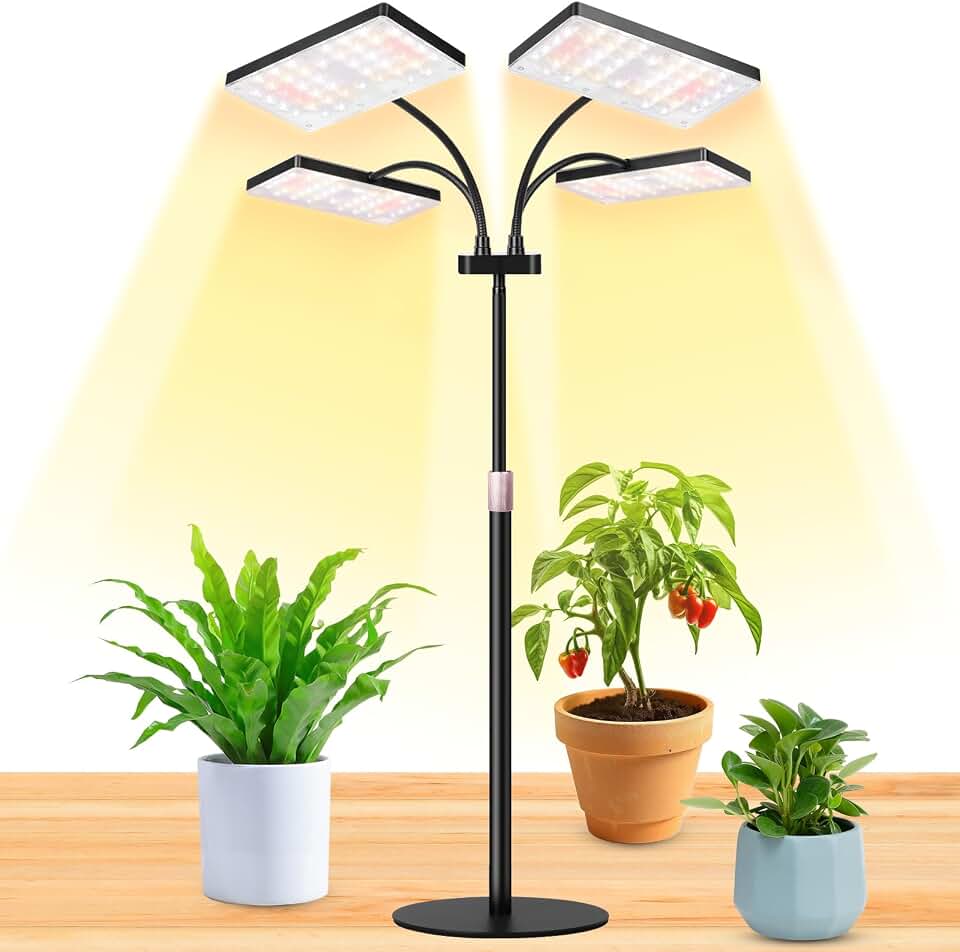 LBW Desk Grow Light for Indoor Plants, Full Spectrum Desk Plant Lamp with 4 Adjustable Goosenecks, Wide Coverage, Plug &amp; Play, for Seedlings, Succulents &amp; Houseplants