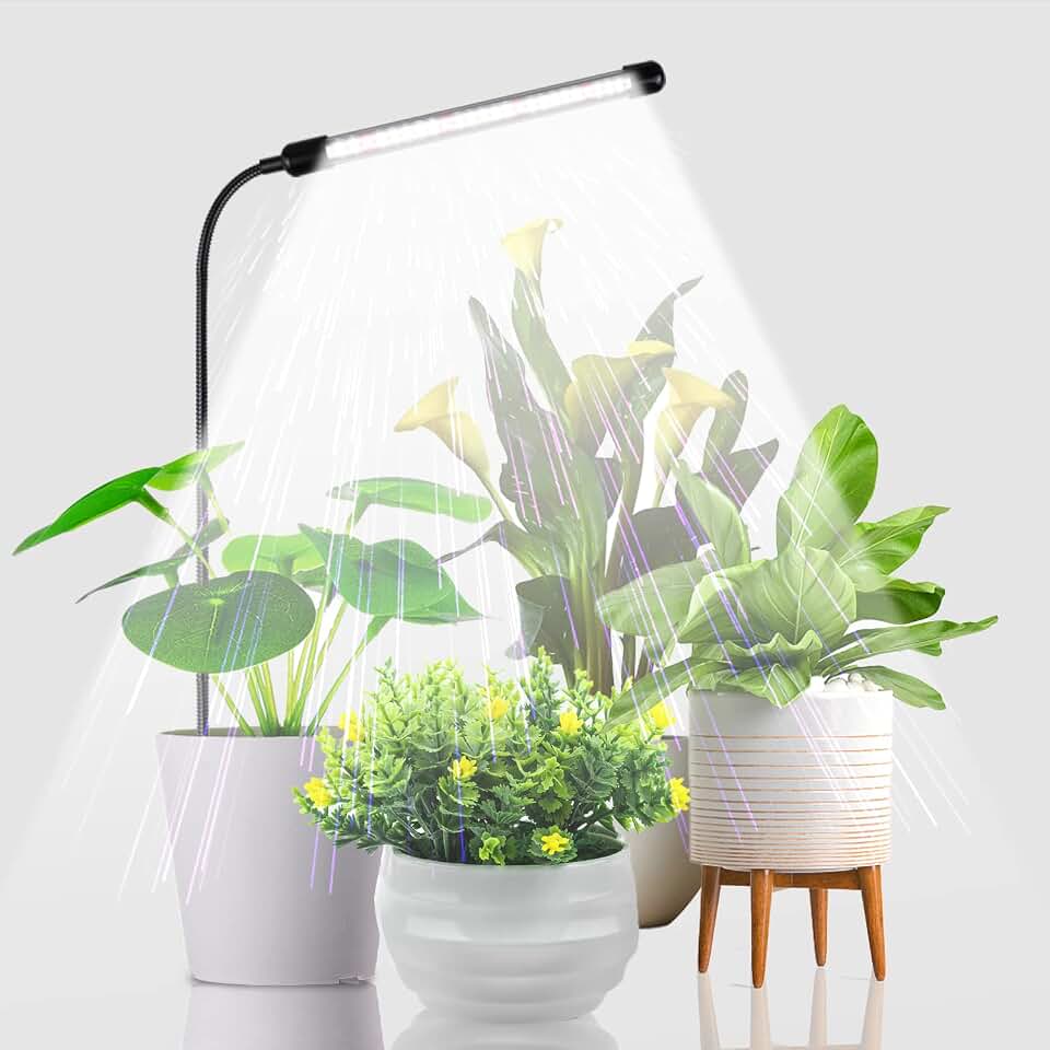 Grow Light for Indoor Plants Growing, 6000K Full Spectrum Gooseneck Plant Lamp for Seedings Succulents Small Plants, Auto On/Off Timing &amp; 5 Dimming, 1-Pack