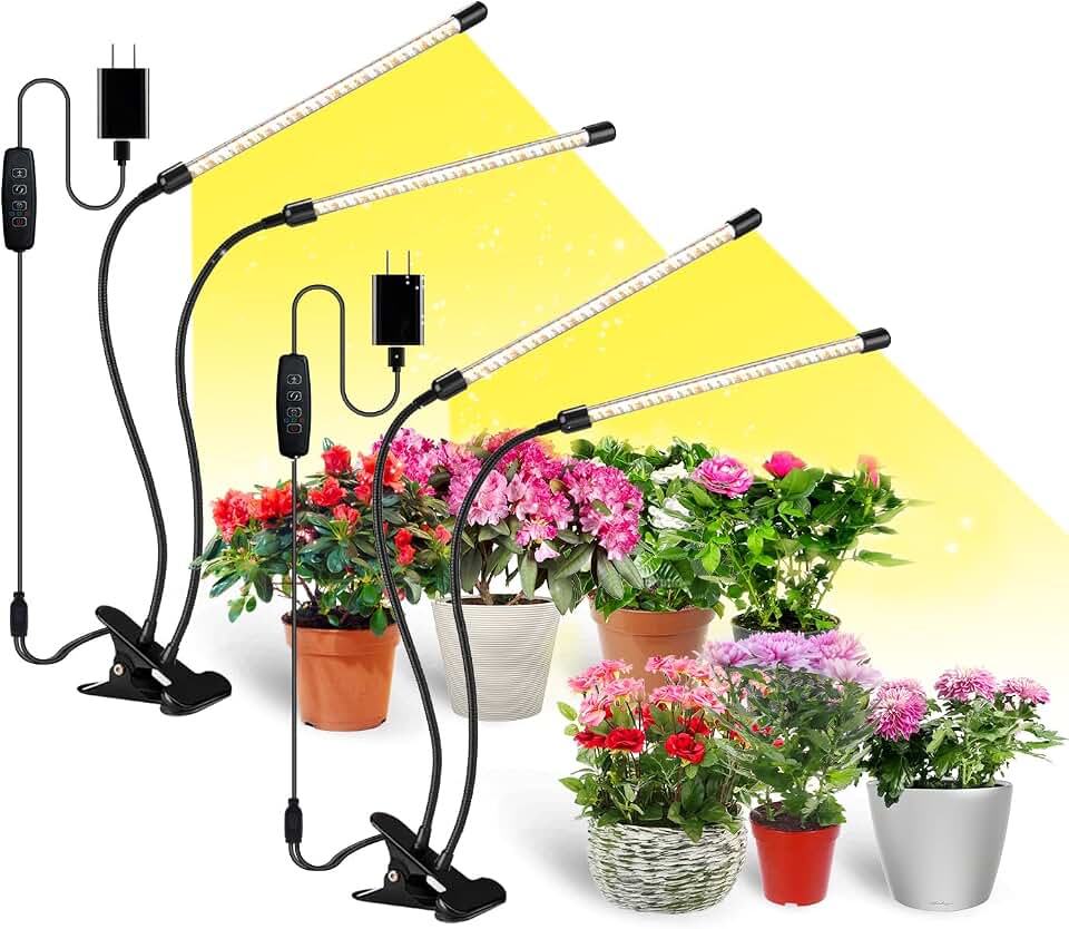bseah Grow Light Plant Lights for Indoor Plants, Full Spectrum Led Growing Lamp with 3/9/12H Timer, Auto ON &amp; Off, 10 Dimmable Lightness Clip-On Desk