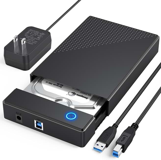 3.5 Hard Drive Enclosure, USB 3.0 Internal/External Hard Drive Case | Lay-Flat Dock Station for 3.5/2.5 inch SATA HDD Data Recovery Kit Support UASP with 12V 24W Power Adapter