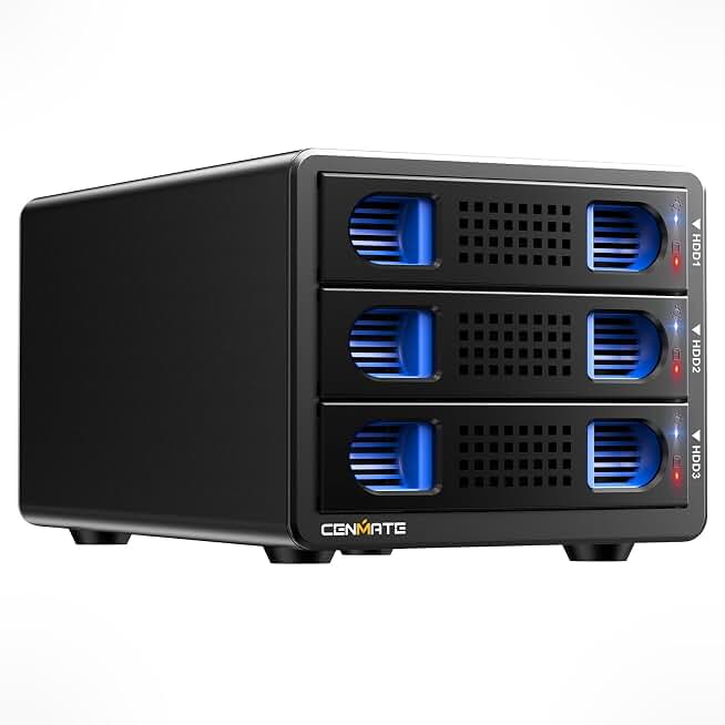 CENMATE Aluminum 3 Bay Hard Drive Enclosure with Cooling Fan for 2.5“/3.5" SATA HDD/SSD with USB A/C 3.0, Support Hot Swappable, Tool-Free HDD Enclosure, DAS(NO RAID/NAS)