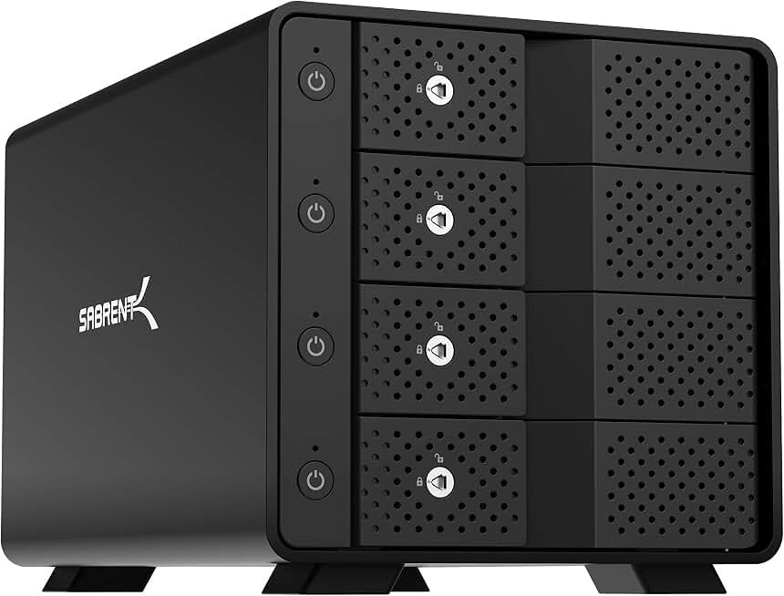 SABRENT 4-Bay USB-C 10Gbps Hard Drive Enclosure, Docking Station (DS-SC4B) | DAS JBOD not RAID, 3.5in SATA HDD/SSD, Trayless hot-swap, Up to 80TB, Per-bay switches, Aluminum, Drives not included