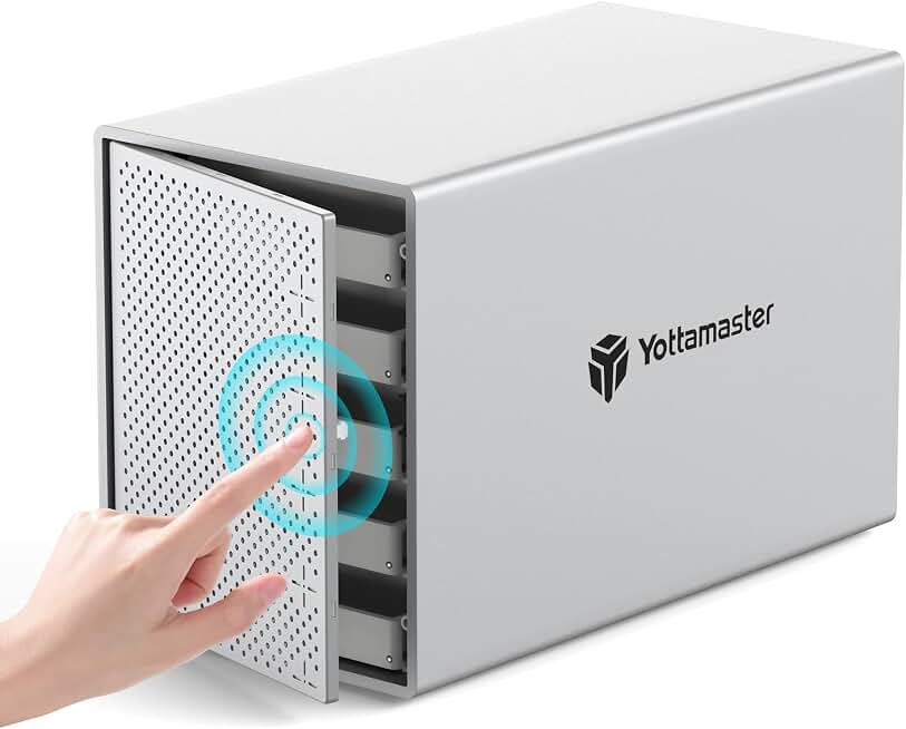 Yottamaster 5 Bay External Hard Drive Enclosure with Cooling Fan for 2.5/3.5" SATA HDD/SSD, Direct Attached Storage, Aluminum USB 3.1 Type-C HDD Enclosure Up to 110TB(5x22TB) - PS500C3
