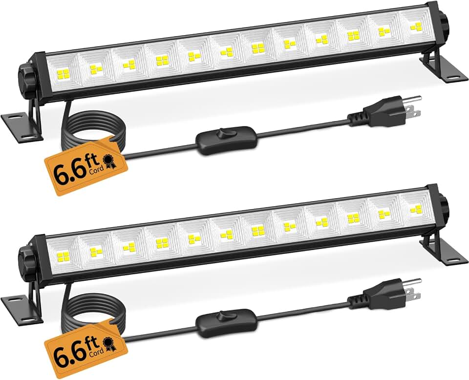 40W LED Shop Lights, 5400LM Plug in Garage Light, 6000K Daylight, 2 Pack | 6.6FT Cord, Switch, Work Lights for Garage, Workshop, Workbench, Basement, Shed, Indoor