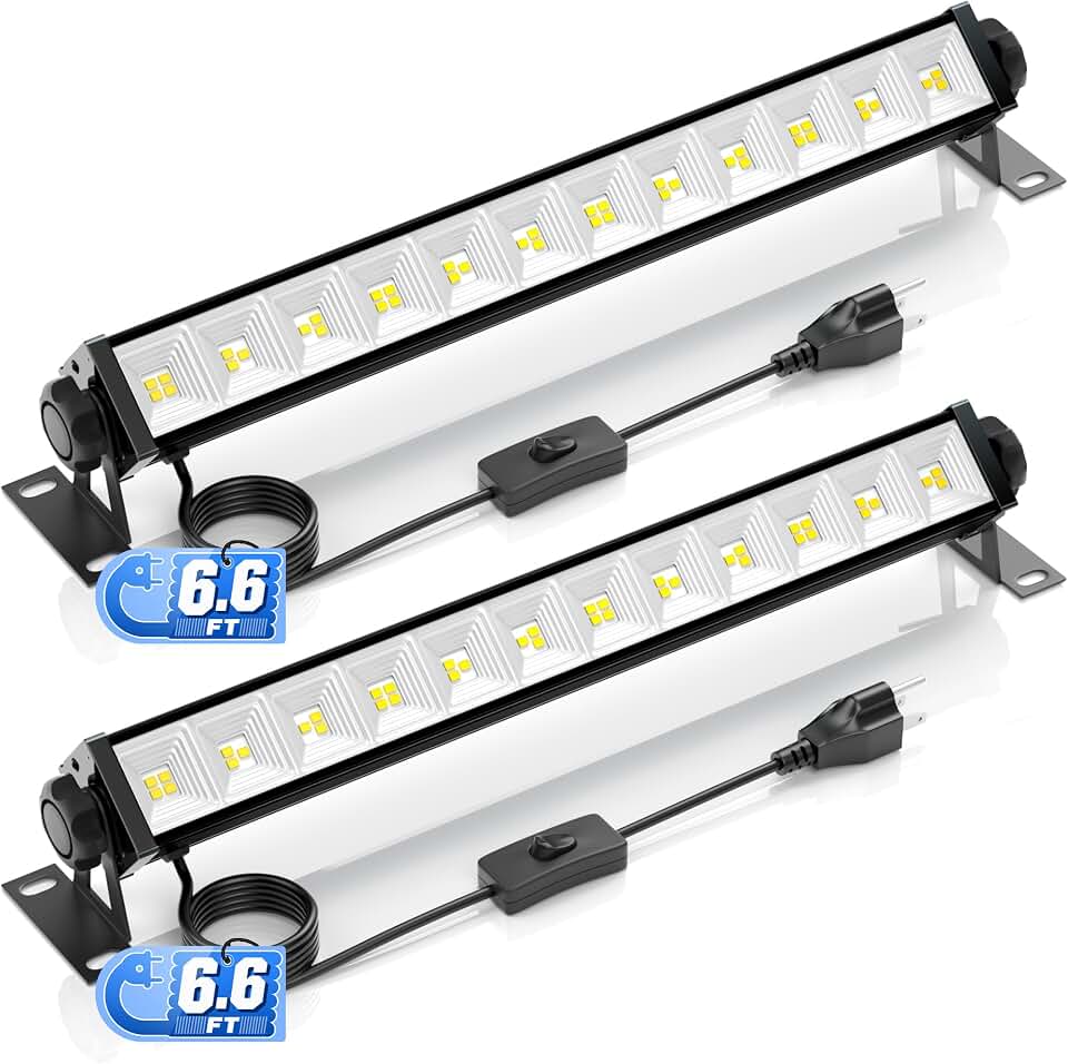 2 Pack LED Shop Lights, 40W 5400LM Plug in Garage Lights | 6.6FT Power Cord with ON/OFF Switch, 6000K Daylight White, Plug In, for Garage, Workshop, Warehouse, Workbench, Shed