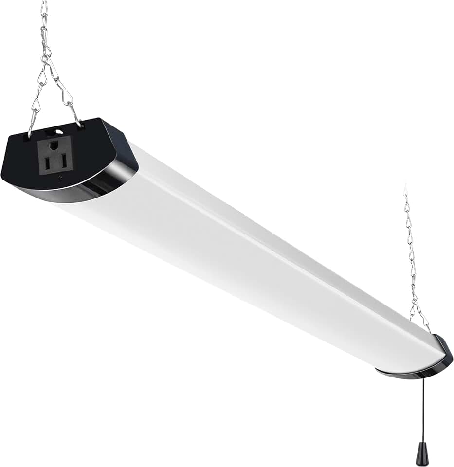 hykolity 4FT 120W LED Shop Light Linkable,13000LM(400w Equivalent) | 5000K Utility Shop Lights for Garages,Workshops,Basements,Hanging or FlushMount, with Power Cord and Pull Chain, ETL,Black
