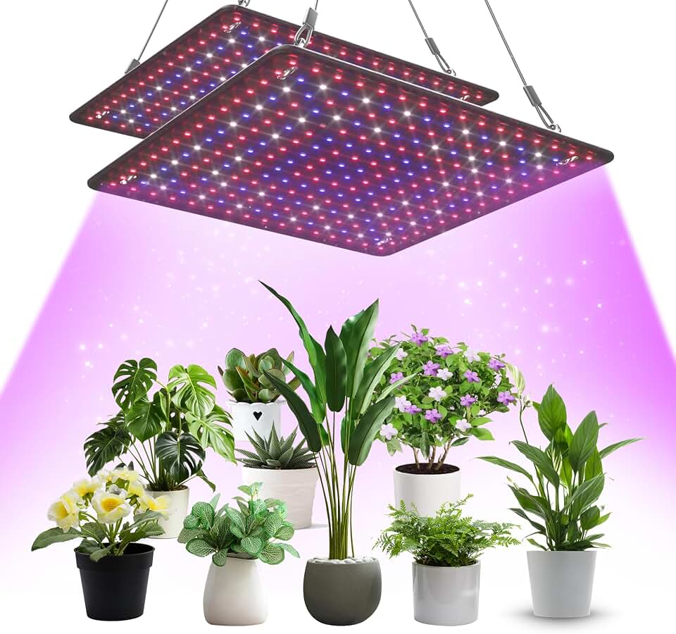 2 Pack LED Grow Light Panel Full Spectrum Lamp for Indoor Plants | with White Blue Red UV IR LEDs for 4x4ft Coverage Grow Tent Greenhouse Veg and Bloom Seedlings Hydroponics