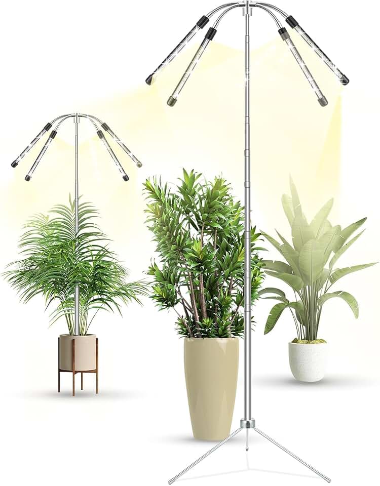 Grow Lights for Indoor Plants Full Spectrum,15-62 Inches Height Adjustable Dsektop and Standing Plant Growing Lights with Detachable Tripod Stand for Large and Small Plants, Auto On/Off Timer