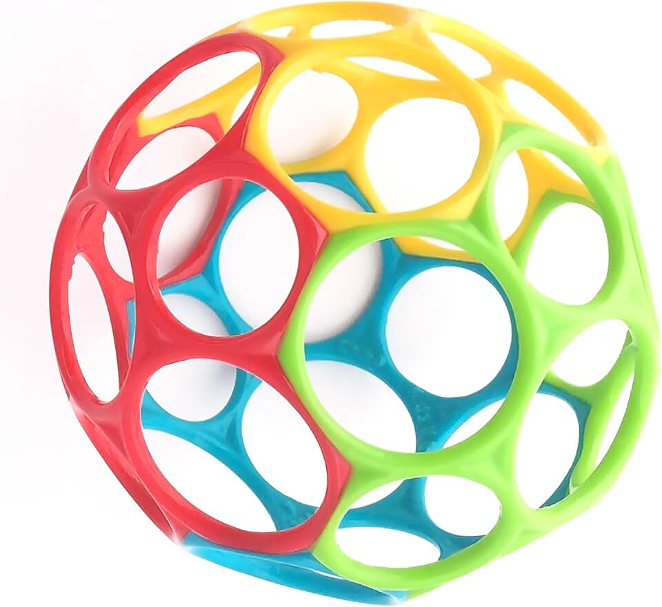 Bright Starts Oball Easy Grasp Classic Ball BPA-Free Infant Toy in Red, Yellow, Green, and Blue, Age Newborn and up, 4 Inches