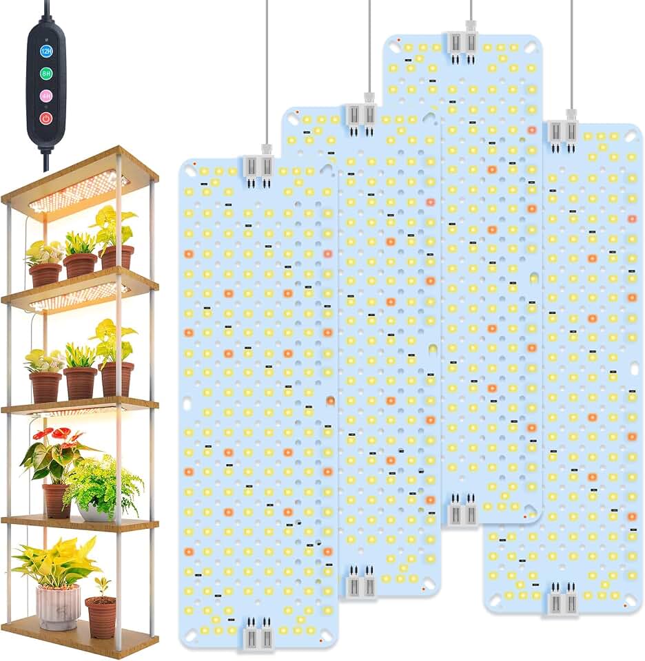 FECiDA High Output Flat Panel Grow Lights for Indoor Plants &amp; Shelves | 4Pack 36W, Natural Sunlight Full Spectrum Plant Lights for Indoor Growing, Series &amp; Parallel Connection, 5-Level Timer