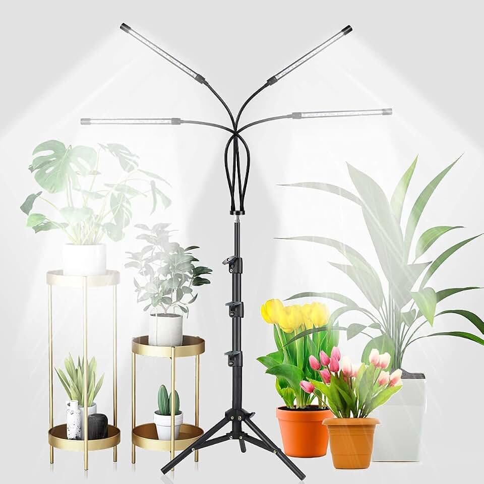 GHodec Grow Light Free Standing, 5500K Full Spectrum Gooseneck LED Lamp | Floor Plant Light for Indoor Plants Growing,5 Dimmable Levels &amp; Auto On/Off Timer,Height Adjustable