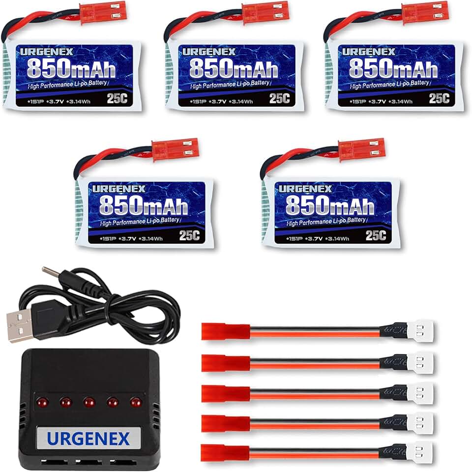 3.7V Lipo 850mah Rechargeable Lipo with JST Plug X5 Charger for MJX Syma Holy Stone Sky Viper RC Quadcopter Drone X56W X400 X400W X300C X400C X800 HS110 HS200 S670 V950hd S1750 V2450