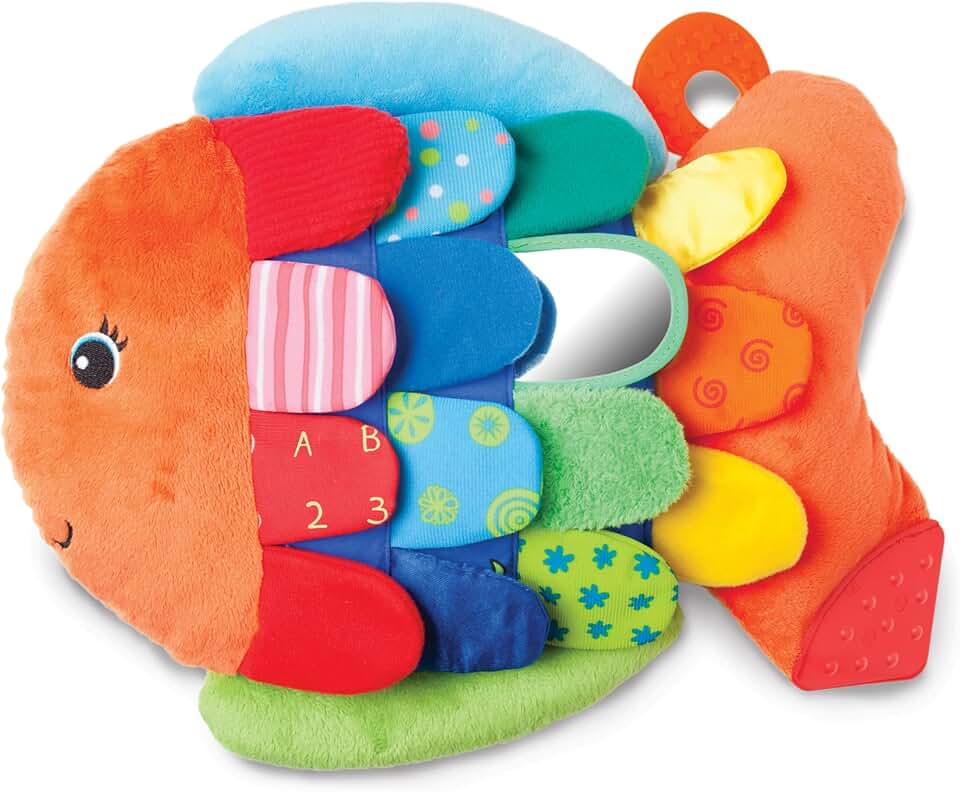 Melissa &amp; Doug K’s Kids, Flip Fish Stuffed Animal, Soft Baby Book, Multi-Textured Squeaking &amp; Crinkling Infant Sensory Toys for Babies featuring Baby Mirror, Tummy Time Toys for Infants Ages 0–9 Months