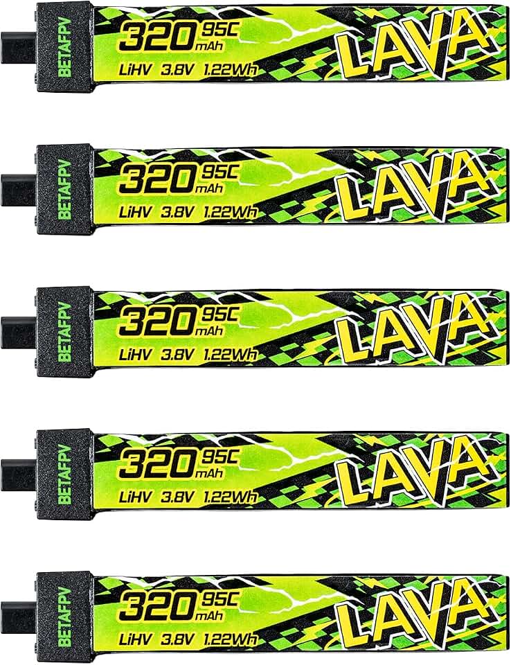 BETAFPV 5pcs Lava II 1S 320mAh LiHV Battery 3.8V 95C with BT2.0 Connector | Upgraded Z-Folding technology, Compatible with 1S Tiny Whoop Drone Quadcopter like Cetus FPV Kit, Air65, Meteor65 Pro