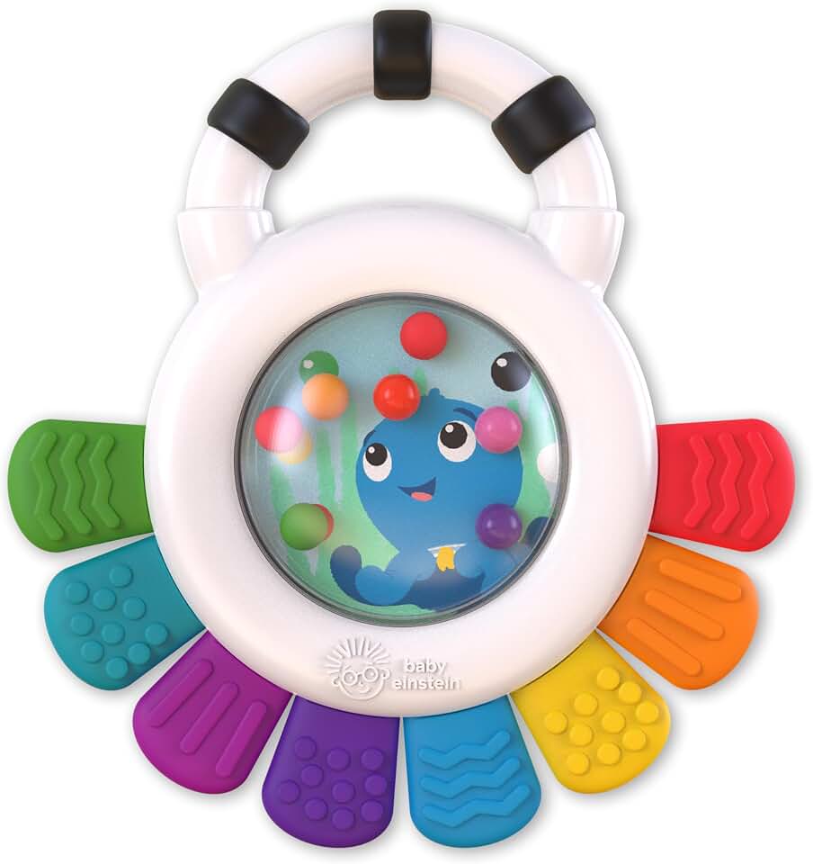 Baby Einstein Outstanding Opus The Octopus Sensory Rattle &amp; Teether Versatile Toy, BPA Free &amp; Chillable, 3 Months &amp; up, Multicolored