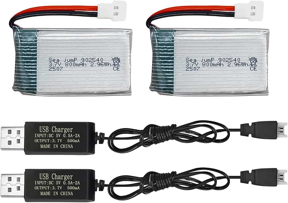 sea jump 2PCS 3.7V 800mAh 25C Lipo Battery with Molex Plug and USB Charging Cable Compatible with WLtoys SYMA Most Drone, Quadcopters, Aerial Drones, Gliders, Robot Batteries
