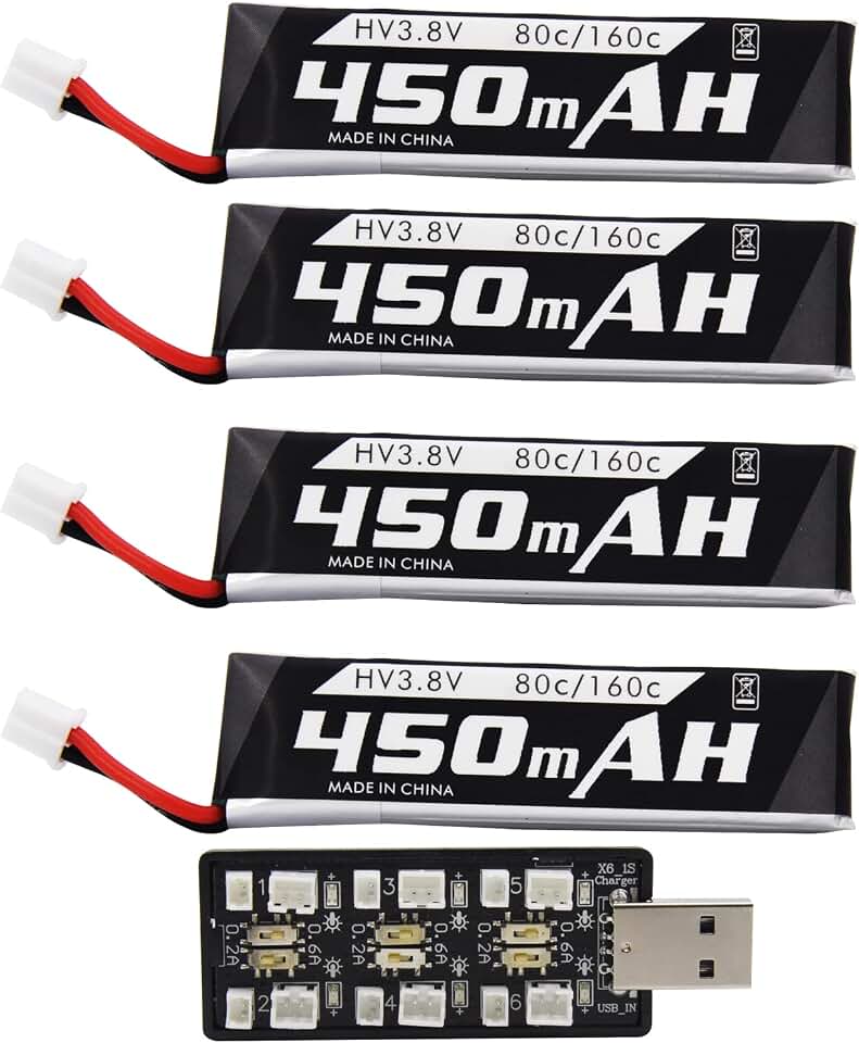 Blomiky 4 Pack 1S 3.8V 450mAh 80C Lipo Battery with PH2.0 Plug Compatible with S Free Style RC Quadopter Drone / F4 4