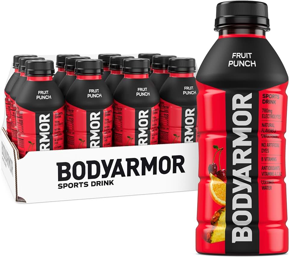 BODYARMOR Sports Drink, Fruit Punch Electrolyte Drink, 16 Oz (12 Pk) | Coconut Water Hydration Drink, Flavored Water Sport Beverage, 790mg Electrolytes, Natural Flavors &amp; Sweeteners + Antioxidants