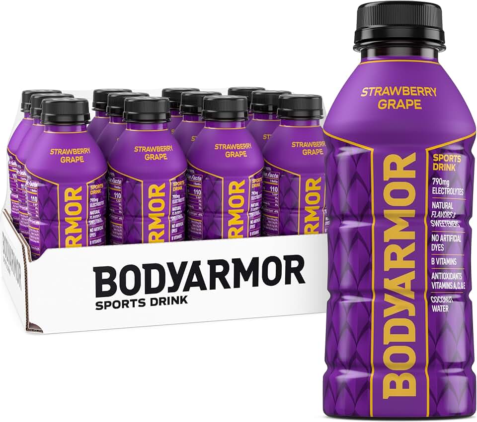 BODYARMOR Sports Drink, Strawberry Grape Electrolyte Drink, 16 Oz (12 Pk) | Coconut Water Hydration Drink, Flavored Water Sport Beverage, 790mg Electrolytes, Natural Flavors &amp; Sweeteners + Antioxidants