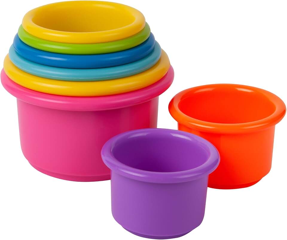 The First Years Stack &amp; Count Stacking Cups - Vibrant Baby Stacking Water Toys Set - Stackable Cups for Learning - Baby Bath Toys - Toddler Water Table Toys - 8 Count