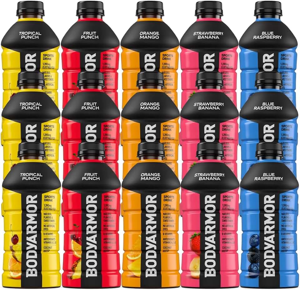 Bodyarmor SuperDrink Variety Pack Sports Drink, Fruit Punch, Strawberry Banana, Blue Raspberry, Tropical Punch &amp; Orange Mango, Electrolyte Hydration Beverage, 12oz Bottles, 15 Pack (3 Bottles of Each Flavor)