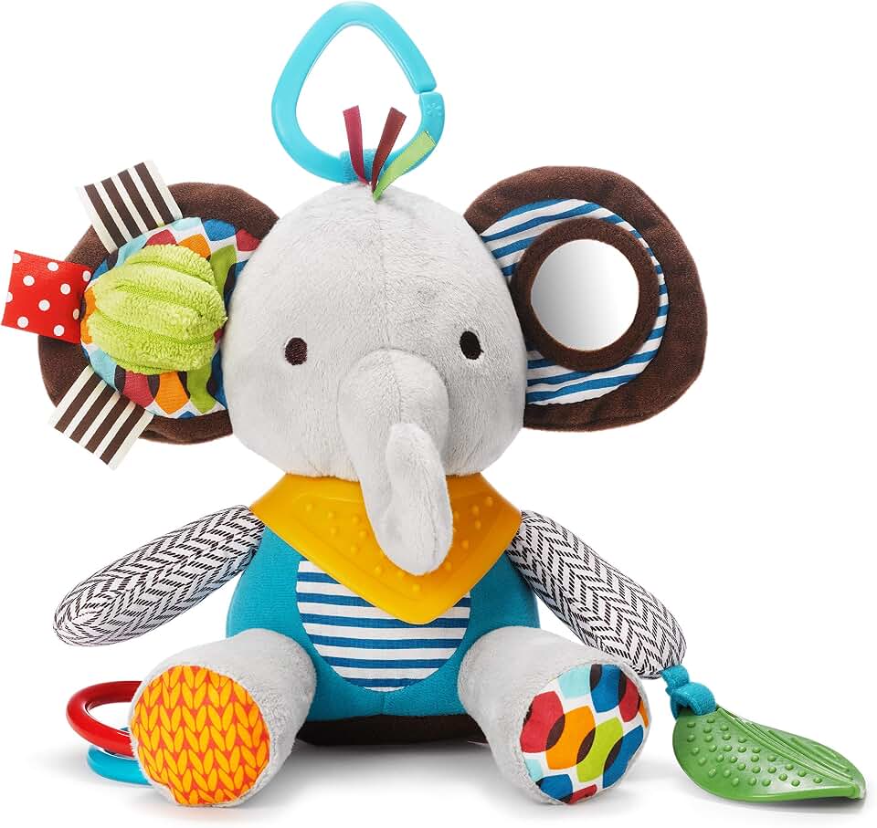 Skip Hop Bandana Buddies Infant Activity and Teething Toy with Multi-Sensory Rattle and Textures, Elephant