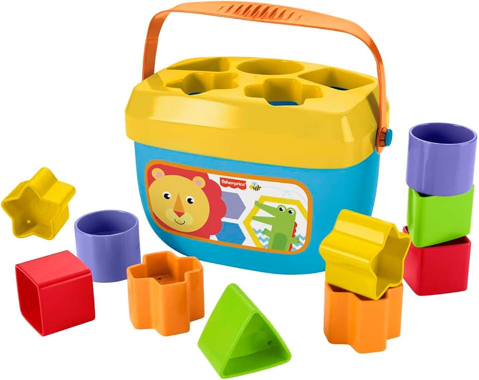 Fisher-Price Infant's First Blocks, Ages 6+ Months | BPA-free plastic, ASTM F963 compliant, sorting + stacking skills, 10 blocks + bucket, no batteries
