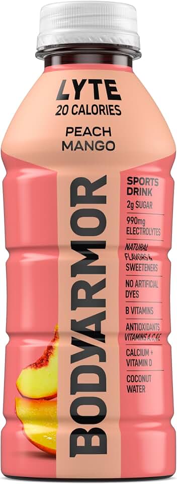 BODYARMOR LYTE Sports Drink Low-Calorie Sports Beverage, Peach Mango, Natural Flavors With Vitamins, Potassium-Packed Electrolytes, No Preservatives, Perfect For Athletes, 16 Fl Oz