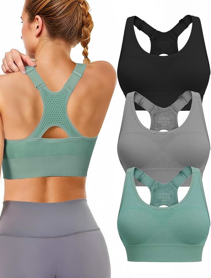 Adjustable Sports Bras for Women High Support, Padded Racerback Bra | 3 Pack High Impact Plus Size Supportive Push up Sport Bra for Large Bust Workout Running Gym Yoga