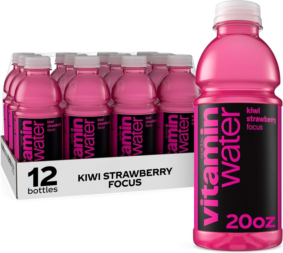 vitaminwater Focus Kiwi Strawberry, Flavored Water Beverage Bottles, 20 fl oz, 12 Pack