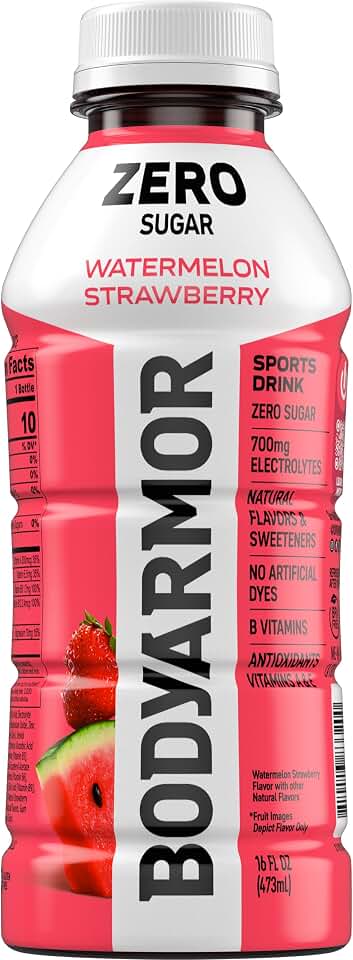 BODYARMOR Zero Sugar Watermelon Strawberry Electrolyte Sports Drink Bottle, 16 fl oz