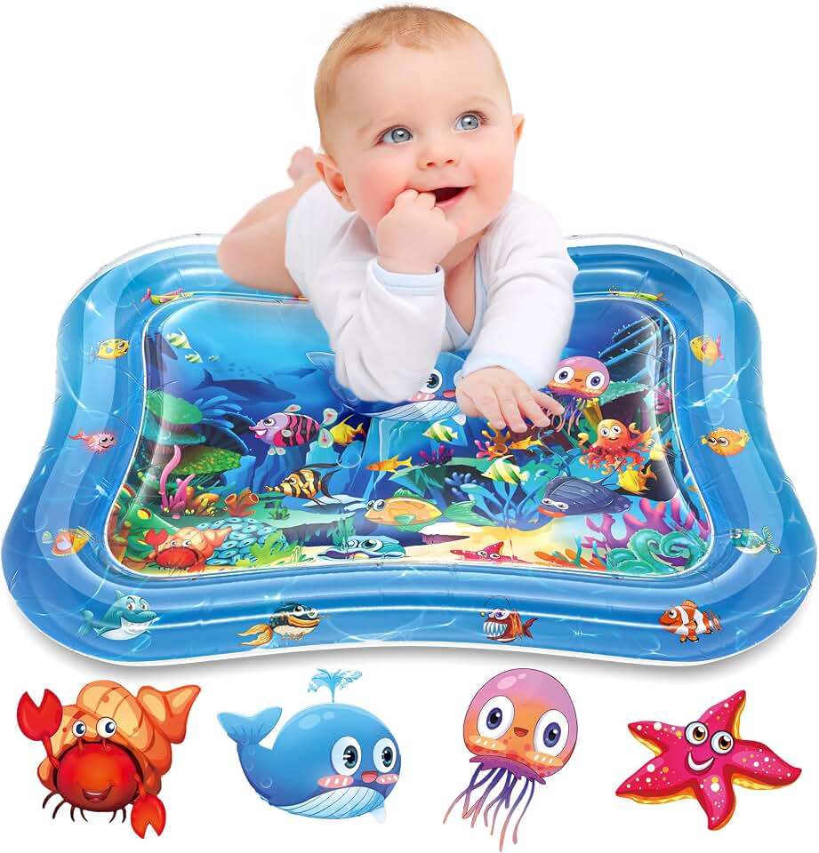 Infinno Inflatable Tummy Time Water Mat, Baby Sensory Toys 3-24 Months | Leakproof play surface, builds neck and core strength, fills and drains quickly, portable design, easy travel
