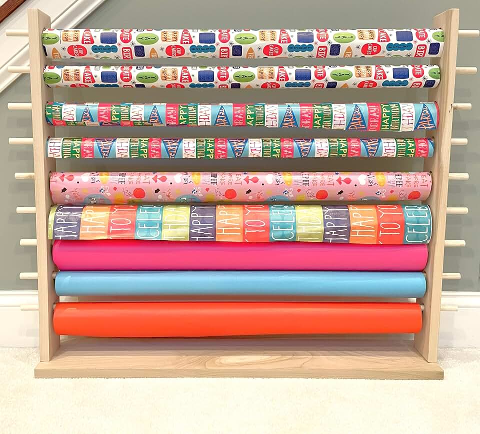 Desktop Station for the Storage and Dispensing of Gift Wrapping Paper, Ribbons, Cellophane, Vinyl Rolls, Paper, Maps Etc. Holds 9 Rows. Designed for 30” rolls.