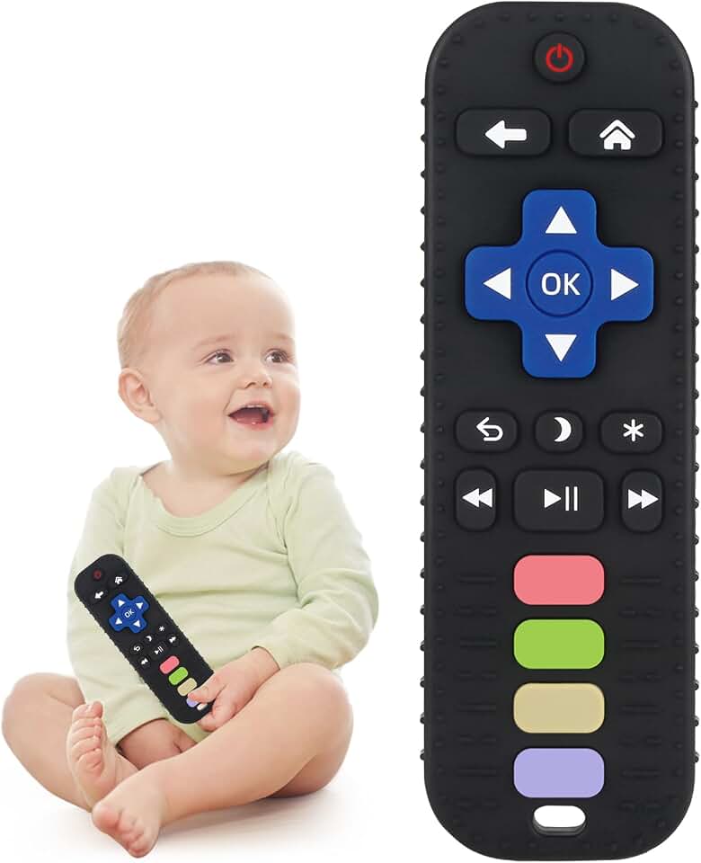 Chuya Baby Teether Toy Chew Toys for Babies 3-24 Months | TV Remote Control Shape Teething Relief for Infants (Black)