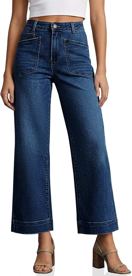 Cicy Bell Womens Cropped Wide Leg Jeans High Waisted Baggy Denim Ankle Pant Global Recycled Standard