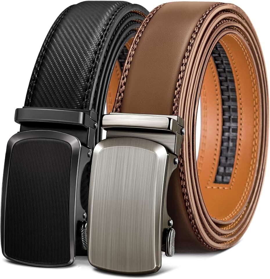 BULLIANT Men's 2-Pack Ratchet Leather Belt Trimmable 1 3/8"-Gift Boxed