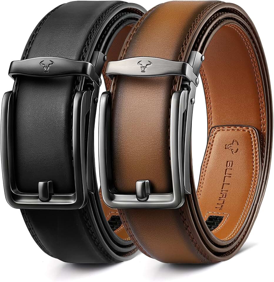 BULLIANT 2Pack Men Ratchet Leather Belt Trimmable 1 3/8"-Gift Boxed