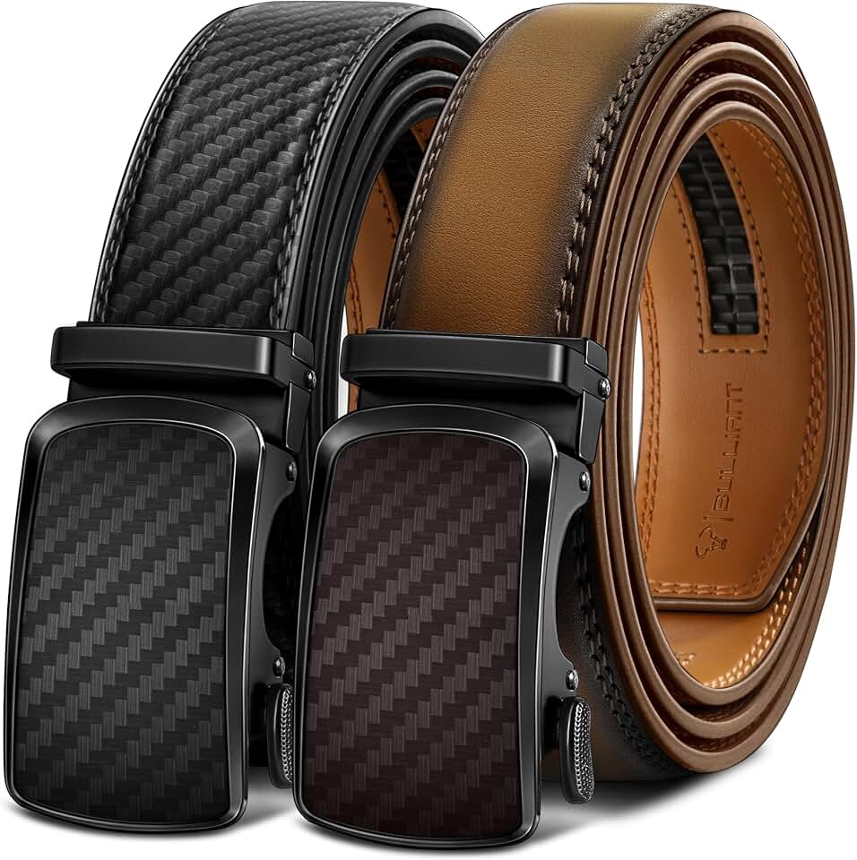 BULLIANT Men's Ratchet Leather Belt Trimmable 2Pack 1 3/8"-Gift Boxed