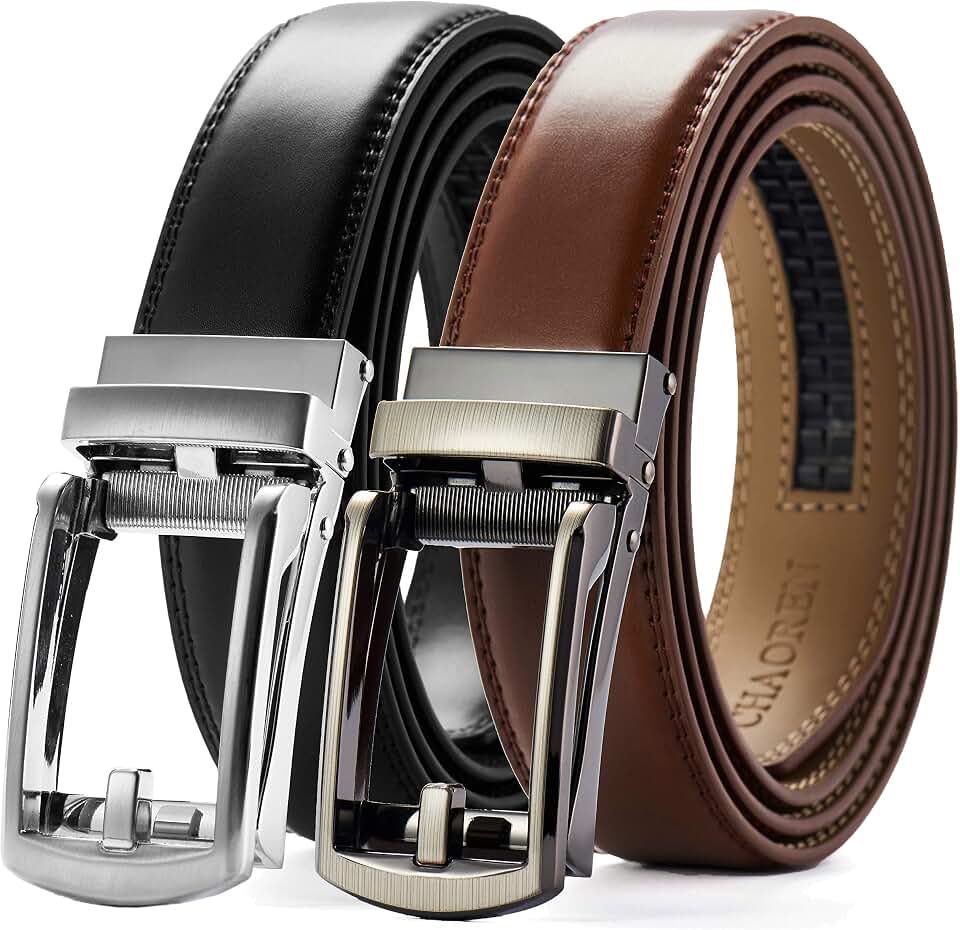 CHAOREN Mens Dress Belt 2 Pack - 1 1/4" Leather Ratchet Belt Comfort Click Global Recycled Standard