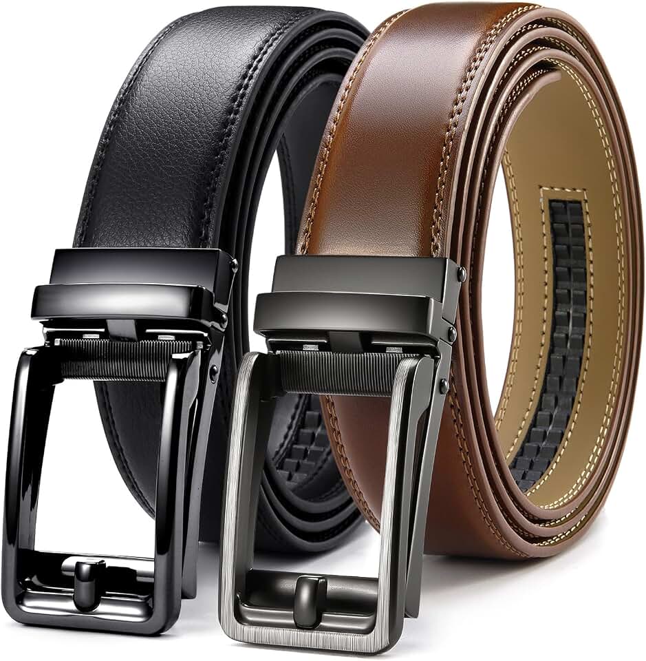 CHAOREN Click Belts for Men 2 Pack - 1 3/8" Leather Ratchet Belt Global Recycled Standard
