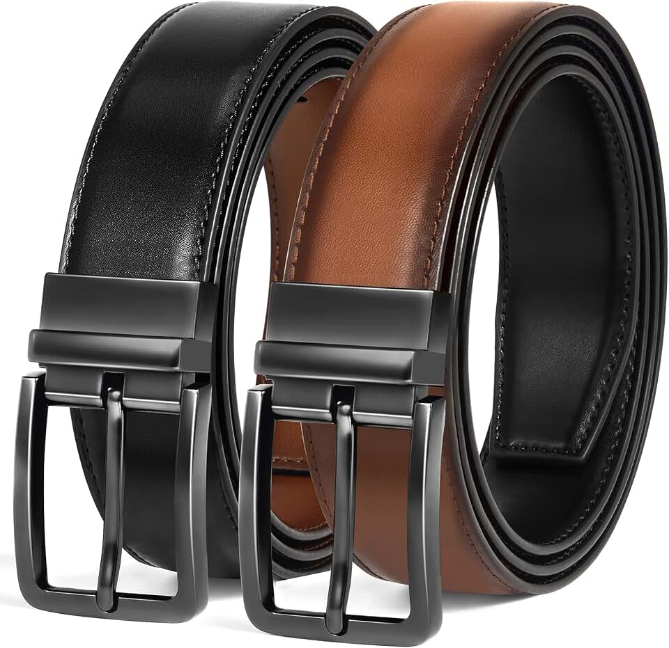 Men's Reversible Belt 1 Piece - 1 3/8" Leather Dress Belt