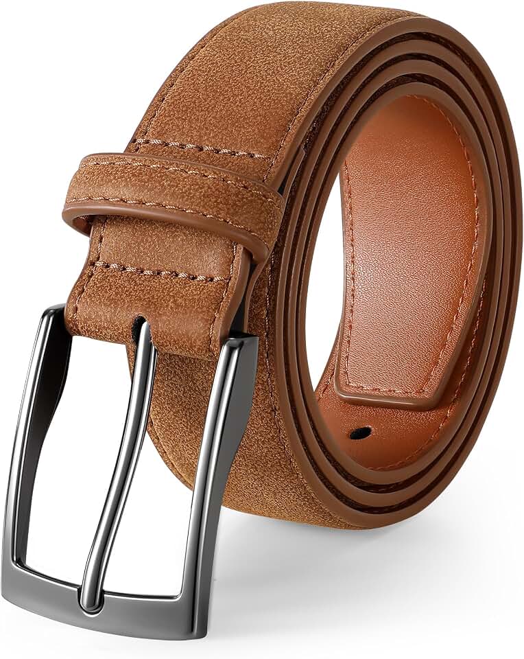 XZQTIVE Men's Suede Belt - Genuine Leather Dress Belt for Jeans Dress