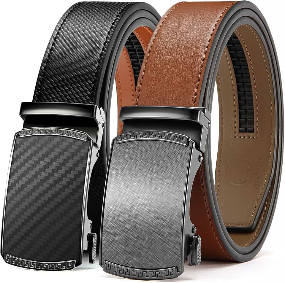 CHAOREN Mens Belt 2 Pack - Leather Ratchet Belt for Dress Pants (35mm) Global Recycled Standard