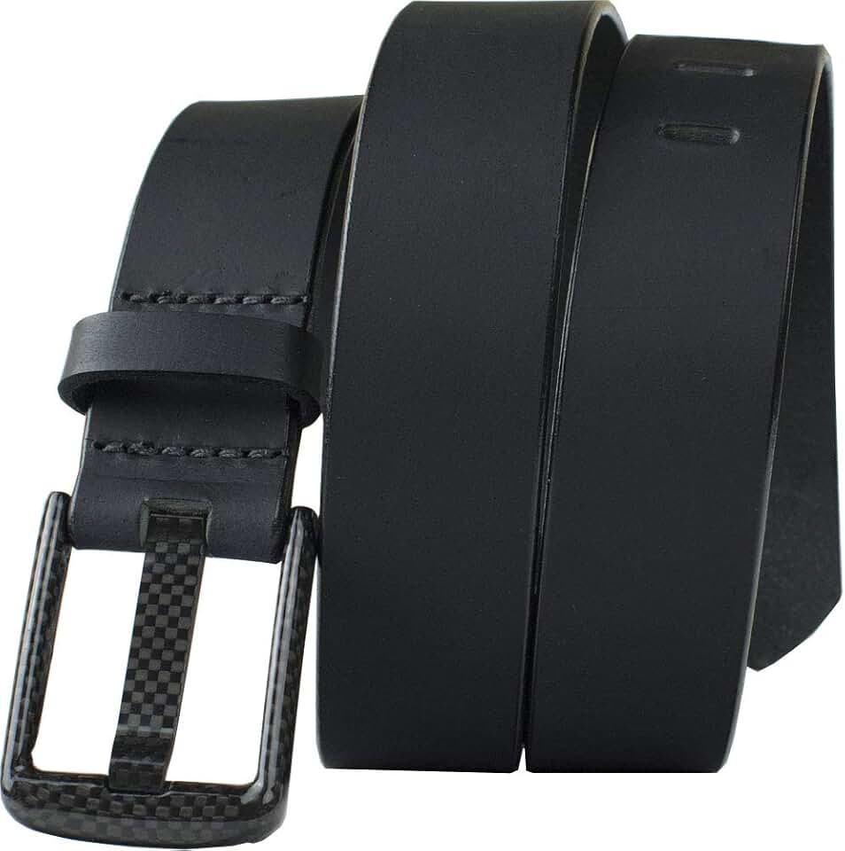 Carbon Fiber Wide Pin Full Grain Leather Belt | Non-Metal, USA Made, TSA Friendly, Certified Nickel Free Buckle