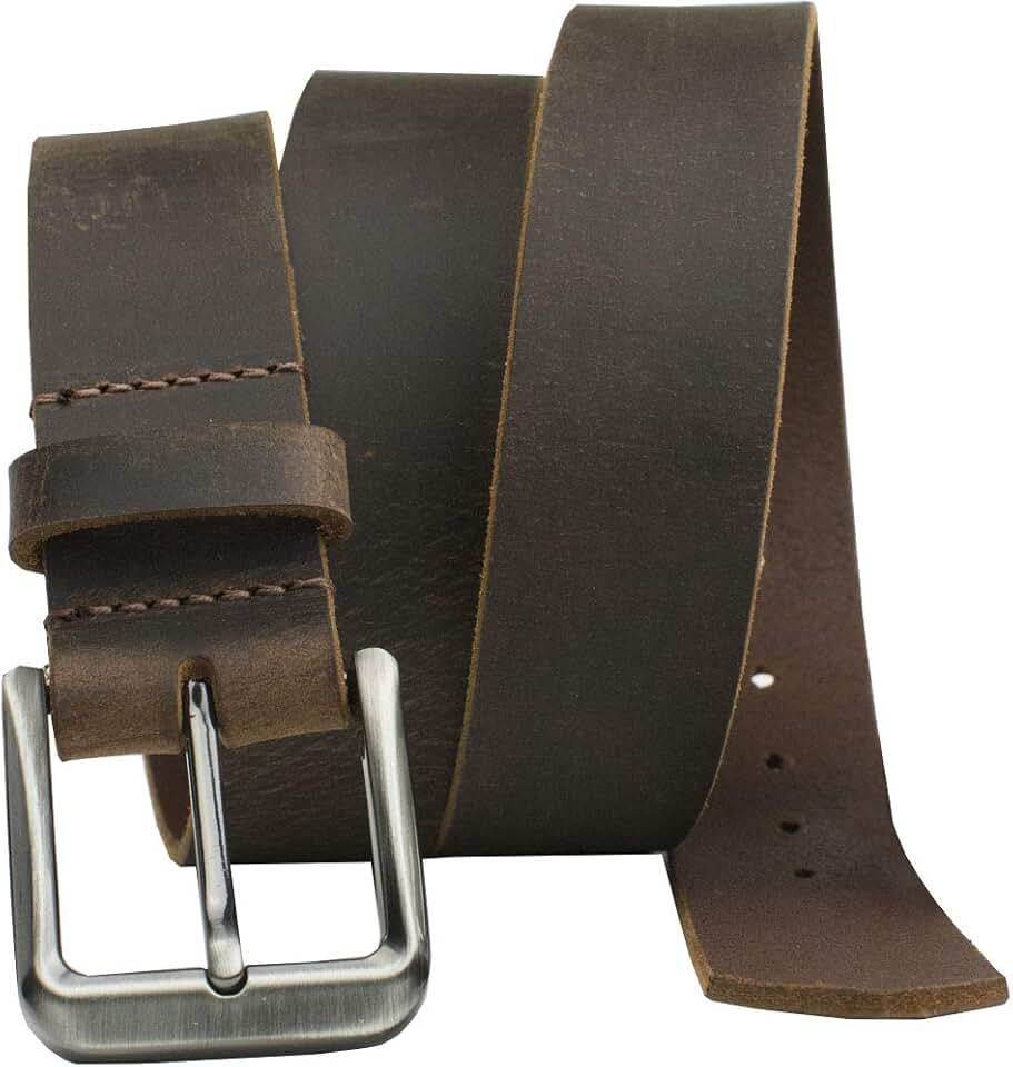 Roan Mountain Distressed Leather Belt - Brown USA Made Full Grain Leather with Certified Nickel Free Buckle