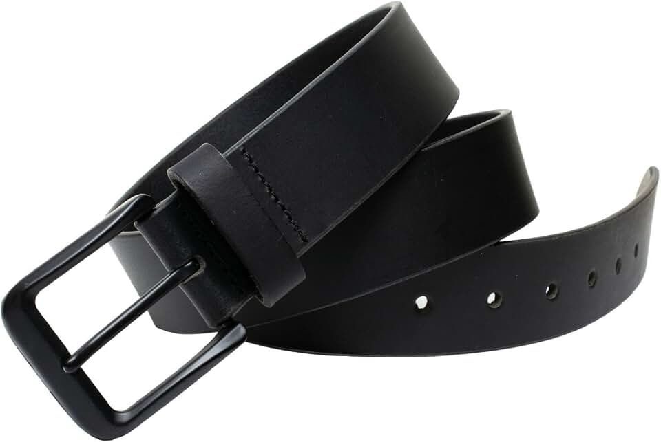 Black Mountain Belt - Genuine Top Grain Leather Casual Belt with Certified Nickel Free Black Buckle