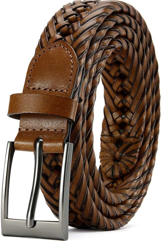 DOOPAI Men's Braided Leather Dress Belt, Adjustable