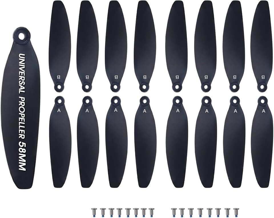 Universal 58mm/2.28In Drone Propellers for S162、S116、S112、XK5、SG108、L108、S3、S9、M7、RG101、A13、S1S、K918、Models - Replacement Drone Accessories with Stable and Low-Noise Operation 16-Pack (Black)