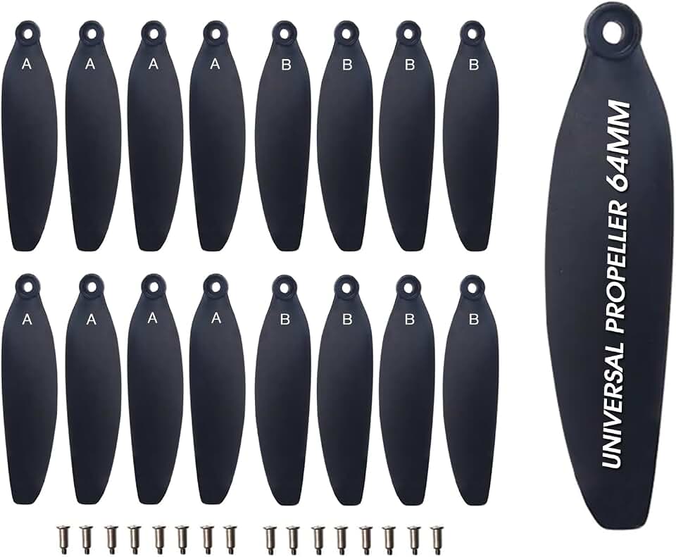 Universal 64mm/2.52In Drone Propellers for S2S, S136,S814,S162,M7,XT505 Models - Replacement Drone Accessories with Stable and Low-Noise Operation, Easy Installation and Removal,16-Pack (Black)